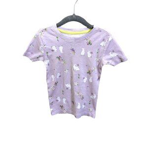 Girls Toddler 4 - 5 Short Sleeve Shirt Easter Bunnies Flowers Spring Lilac